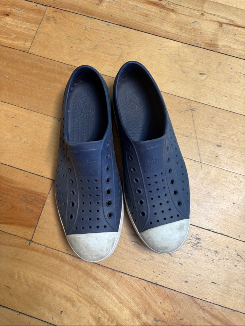 Native Shoes Navy Slip-On Perforated Casual Loafers with White Toe